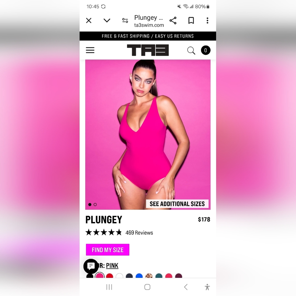 TA3 Plungey Viral TikTok Compression Swimsuit Bathing Suit Pink XL Short